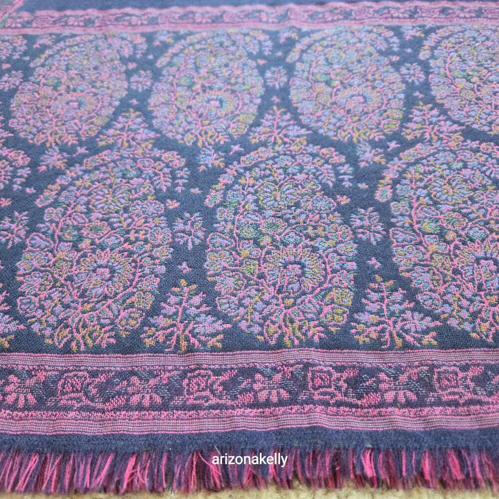 Petrusse Paris Wool Lightweight Purple Jacquard Embroidered Scarf - Picture 10 of 10